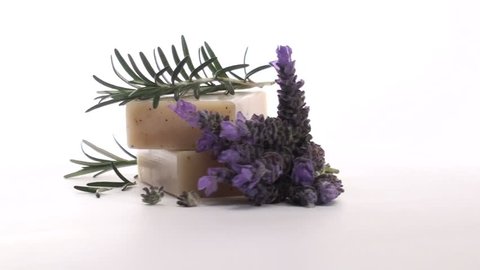 Zoom on herbal soap with lavender and rosemary V1