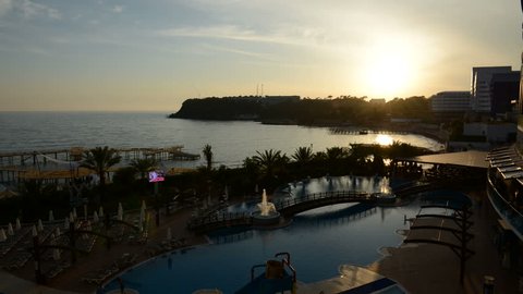 Timelaps of sunset and beach at the luxury hotel, Antalya, Turkey