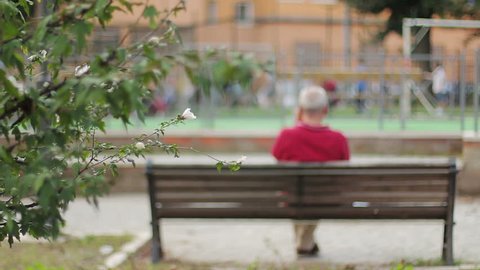 Lonely and sad old men on a bench, backfacing