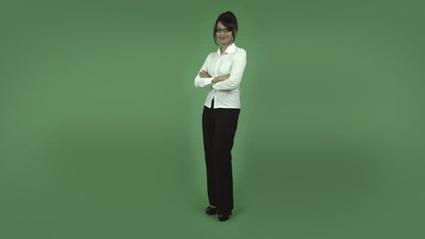 indian business woman isolated on green confident arms crossed