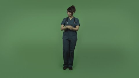 indian female doctor with call me gesture isolated on greenscreen
