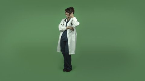 indian female doctor isolated on greenscreen with call me sign