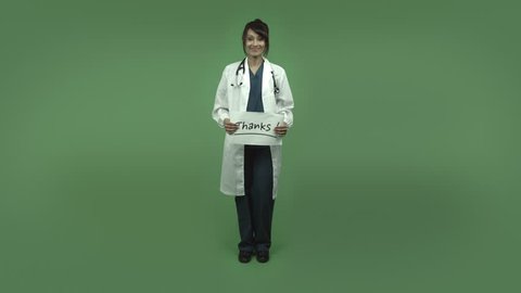 indian female doctor isolated on greenscreen with thanks sign