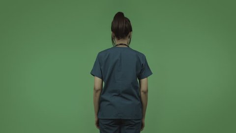 indian female doctor laughing isolated on greenscreen