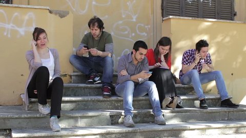 technological generation - Group of friends mobile phone, cell phone