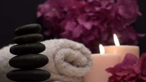 Zen Spa setting with massage rocks and bougainvillea
