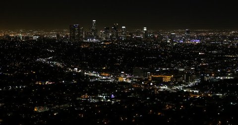 Night Evening Lights Aerial View Los Angeles Downtown American Busy City Suburb ( Ultra High Definition, Ultra HD, UHD, 4K, 2160P, 4096x2160 )