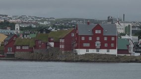 Torshavn's harbour in Faroe Islands on an overcast day