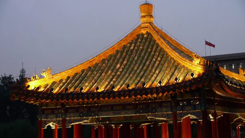 China Beijing ancient Chinese architecture pavilions reflection in pool water. gh2_04756