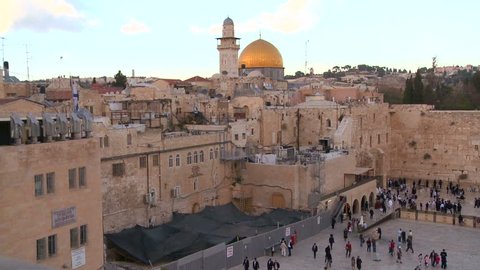 JERUSALEM, ISRAEL CIRCA 2013 - The Dome of the Rock towers over the Old City of Jerusalem and the Wailing Wall.