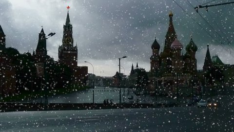 View of Kremlin, snowfall, timelapse