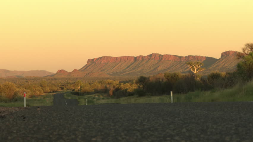 Dusty mountain landscape at dusk