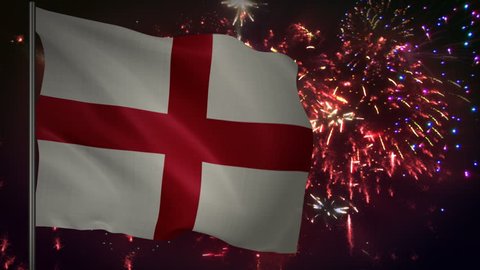 Flag of England with spectacular fireworks display in the background