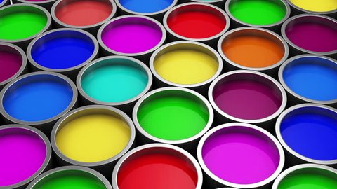 Stack of Colorful Paint Cans. HQ Seamless Looping Animation