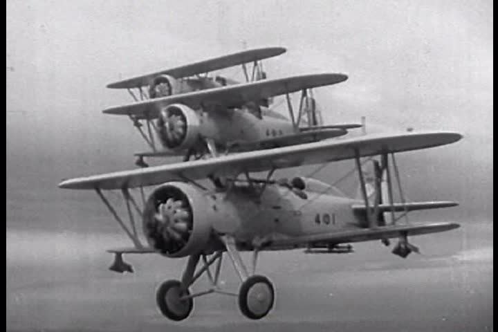 CIRCA 1930s - Airplanes are flying in formation in 1936.