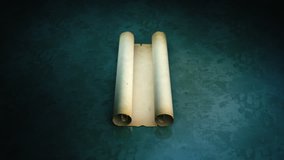 Old scroll rolling out. High quality three old scrolls falling into screen, and rolling out. Chroma Masks and 3D trackers inside for compositing. - Powered by Shutterstock - Get 15% off with code: PIKWIZARD15