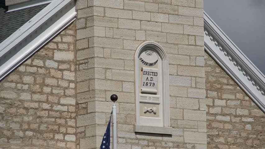 MANTI, SANPETE, UTAH - MAY 2014: Manti Utah City Mormon Tabernacle zoom out 4K. The Tabernacle in Manti of the Church of Jesus Christ of Latter-Day Saints was constructed by pioneers in 1879.