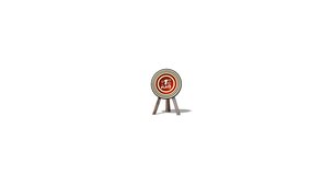 3d animated conceptual HD 1080p movie clip score a hit on the goal of a 1st place symbol on a archery target with three arrows hitting the goal centre white isolated background