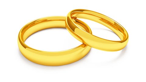 Two golden rings revolving on white background (1080p) 