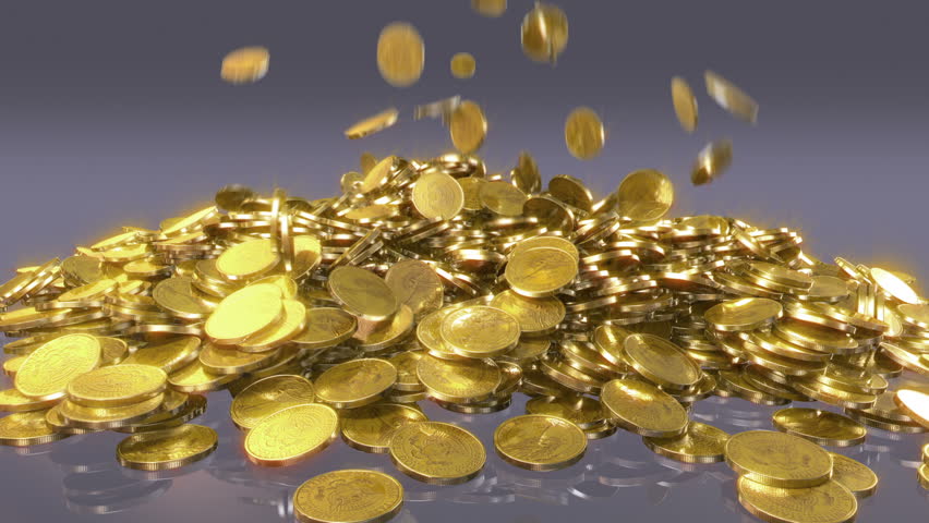Falling Coins. High Quality Animation Stock Footage Video (100% Royalty