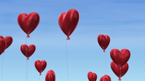 3d animation of heart-shaped balloons flying into the sky - loopable from fram 131 to 260