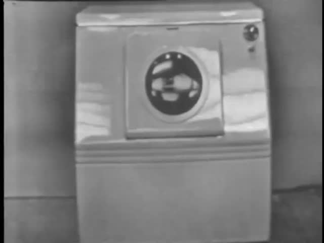 Wide shot of 1940s washing machine
