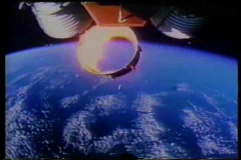 CIRCA 1960s - A NASA series discussing the Saturn rocket used in the Apollo space missions. This excerpt contains footage of the rocket separating and dropping back to Earth from space.