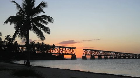 The historical bridge at Bahia Honda State Park in the Florida Keys at sunset