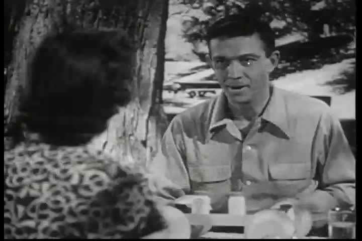 CIRCA 1950s - At a family picnic in 1950 a father uses tableware to build a model of a Chevrolet, showing off such innovations as center point steering, springs and shackles, shock absorbers
