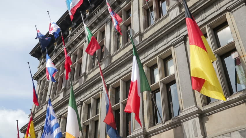 Flags, Antwerp city hall, Belgium
