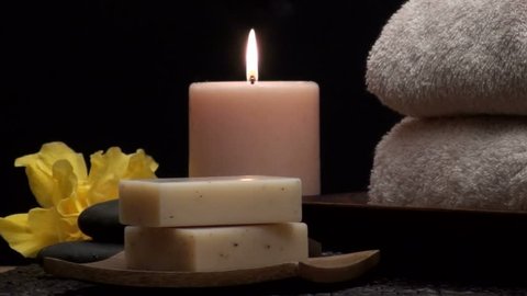 Spa scene with hibiscus flowers and candles V1