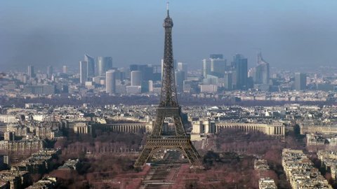 View on city with Tour d'Eiffel on the center. Paris, France. Time lapse. 