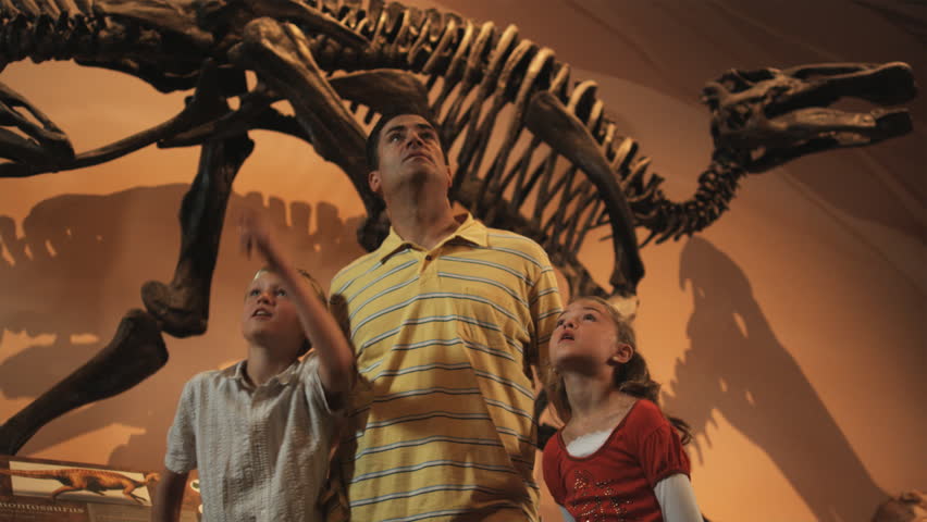 Medium Shot Man with daughter (8-9) and son (10-11) in natural history museum