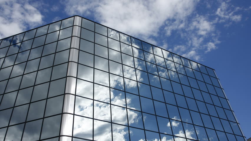 Clouds Reflected in Office Building Windows. HD 1080p