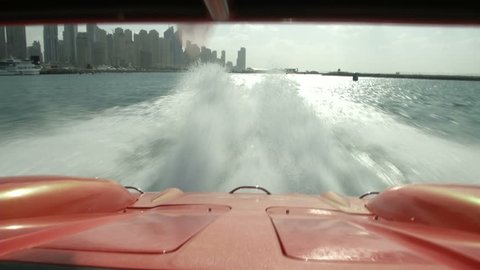 On board camera on Class One racing boat in Dubai
