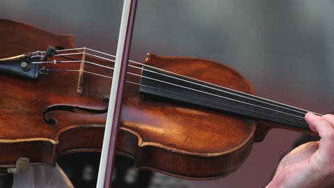 Close up violin, hands performing to classical instrument
