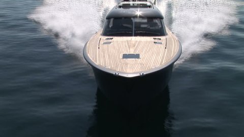 Aerial view of luxury boat navigating at full speed
