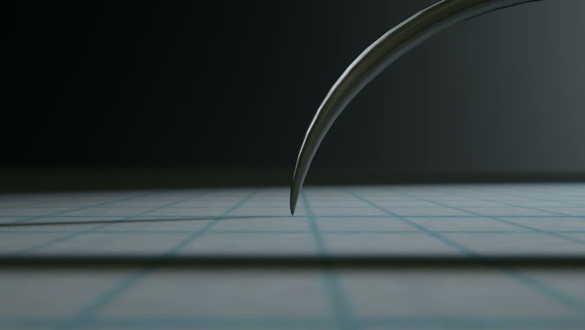 A closeup animation of a polygraph lie detector test needle drawing a ...