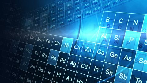 CG motion graphic animation motion over periodic table - CG motion graphic science study animation of symbols from periodic elements