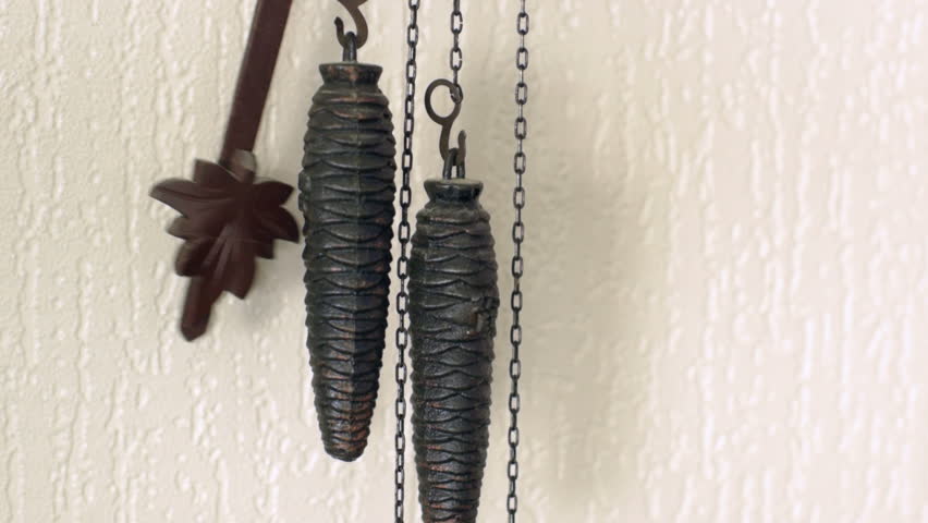 A cuckoo clock cuckoos 12 times wiht a mooving weight intercut. 11350 
