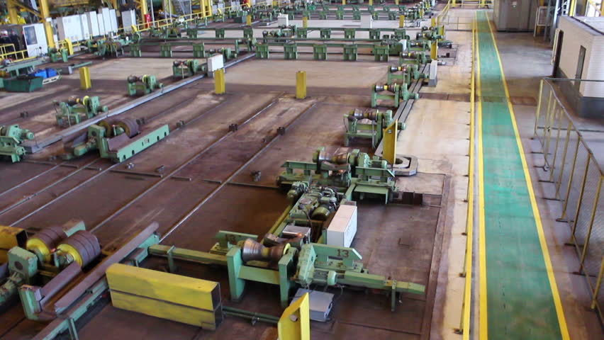 Top view of rolls for tube rolling at pipe-rolling mill. Stopped for reconstruction line at plant