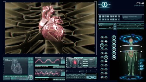 Futuristic heart scan. Holographic medical application interface.