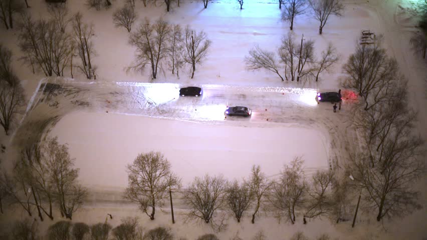 Ground for training in winter driving at courtyard, view from above.