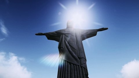 Plane taking off or landing and flying over the Christ the Redeemer in Rio de Janeiro