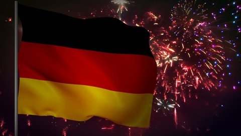 Flag of Germany with spectacular fireworks display in the background 