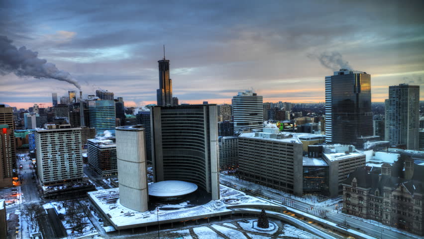4K UltraHD A timelapse aerial view of Toronto city hall, Canada