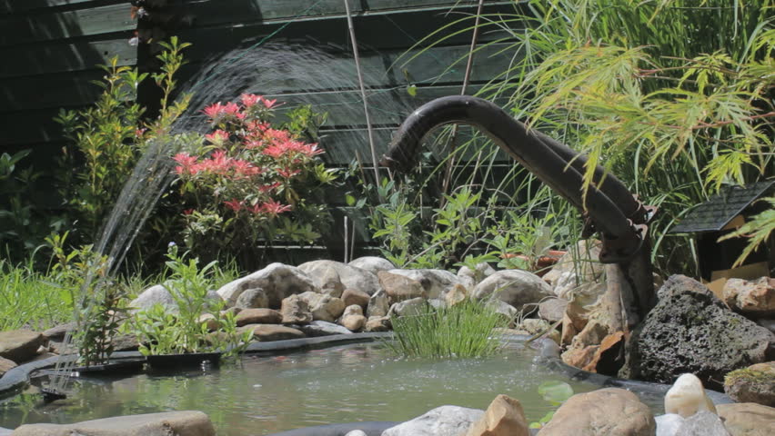 Pond with fountain in the garden