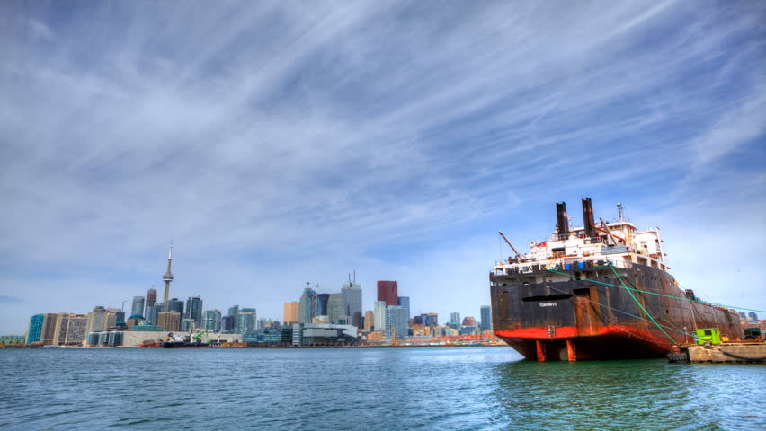 4K UltraHD A timelapse view of Toronto harbor with freighter, Canada