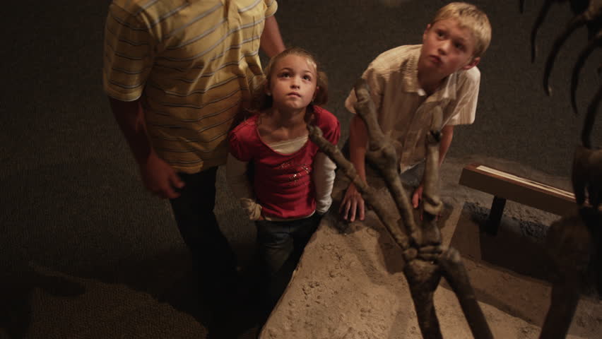 Medium Shot Man with daughter (8-9) and son (10-11) in natural history museum