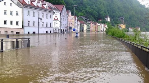 PASSAU - JUNE 3: The flood of the century on June 3, 2013 in Passau, Germany. This historic natural disaster was the greatest flood in Bayern, Germany in the last 500 years.